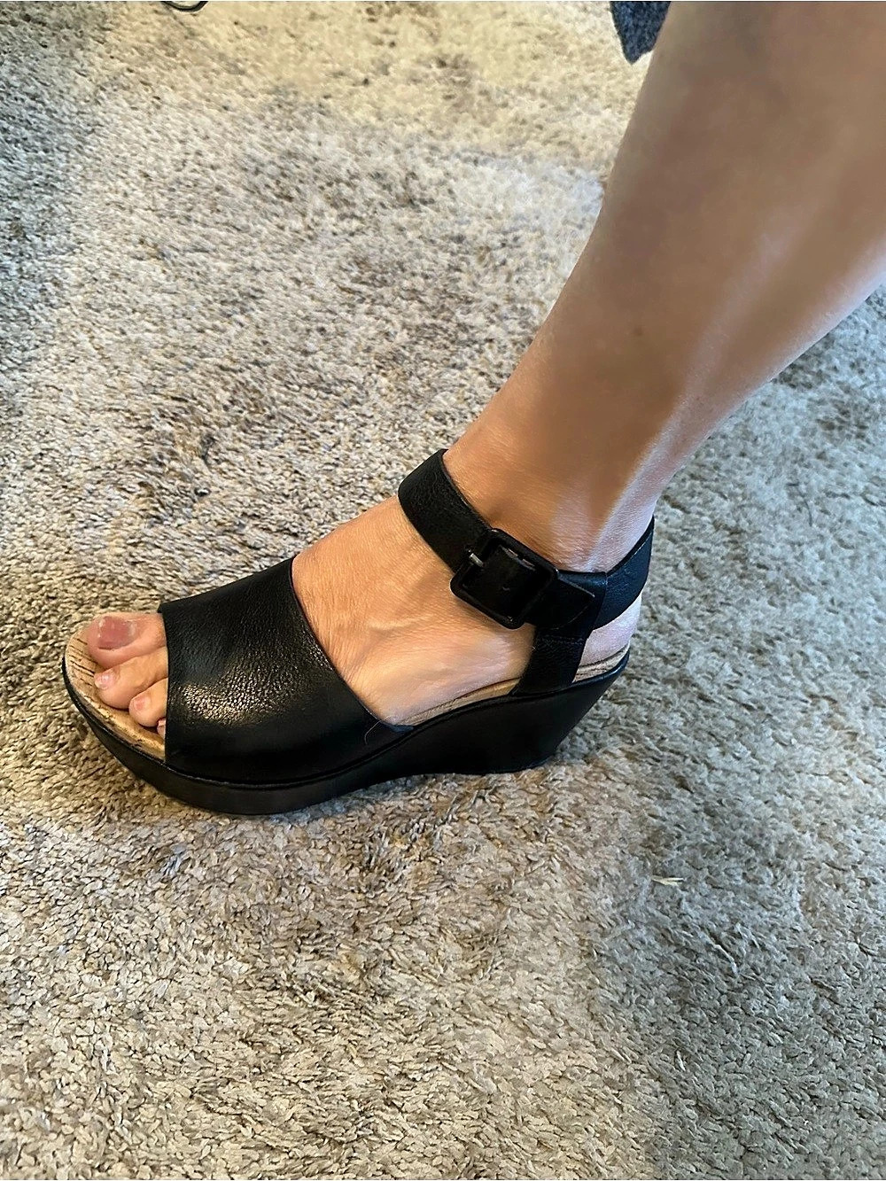 KorkEase Black Platform Wedge Sandals